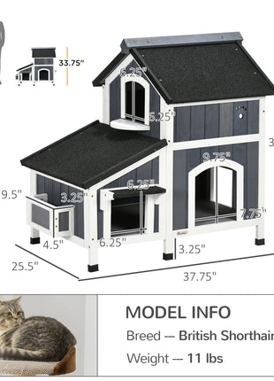 Outdoor Cat House with Weather-resistant Roof & Garden Bed, Outdoor Cat Shelter Enclosure with Multiple Entrances, Modern Cat Furniture Hideout, Cat Gifts, Gray