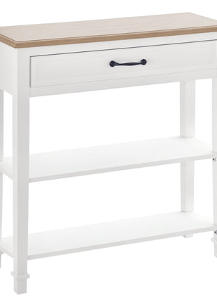 Modern Style Sofa Console Entry Hallway Table with Drawer and Shelves, Sturdy Build, and Large Storage, White