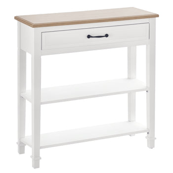 Modern Style Sofa Console Entry Hallway Table with Drawer and Shelves, Sturdy Build, and Large Storage, White