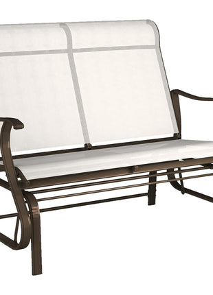 2-Person Outdoor Glider Bench, Patio Glider Loveseat Chair with Powder Coated Steel Frame, 2 Seats Porch Rocking Glider for Backyard, Lawn and Garden, Cream White