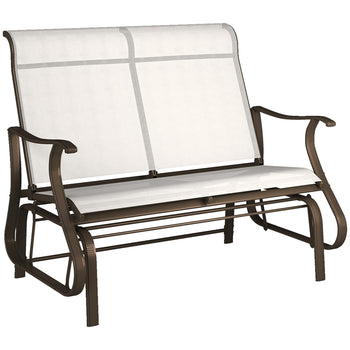 2-Person Outdoor Glider Bench, Patio Glider Loveseat Chair with Powder Coated Steel Frame, 2 Seats Porch Rocking Glider for Backyard, Lawn and Garden, Cream White