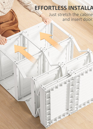 Portable Wardrobe Closet, Folding Bedroom Armoire, Clothes Storage Organizer with Cube Compartments, Hanging Rod, Magnet Doors, White