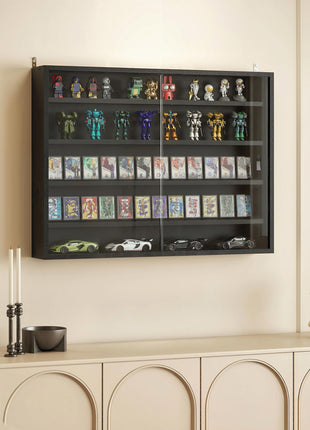 5-Tier Display Cabinet, Wall-Mounted Display Case with 2 Glass Doors and Adjustable Shelves, Jet Black
