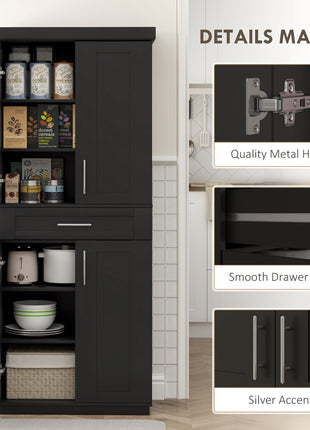 Modern Kitchen Pantry Freestanding Cabinet Cupboard with Doors and Drawer, Adjustable Shelving, Black