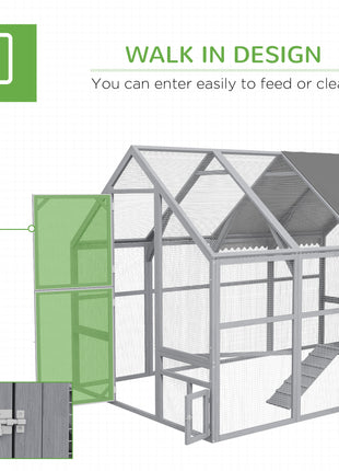 9' x 6' x 6' Large Chicken Coop with Nesting Box, Water-Resistant and Anti-UV Cover for 8-12 Chickens, Gray
