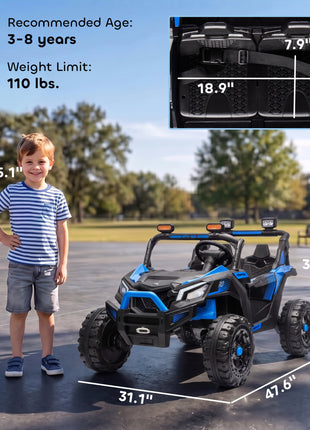 24V 2 Seater Ride On Truck Car for Big Kids with Remote Control, Dual Motors, 4-Wheel Suspension for Ages 3-8, Blue