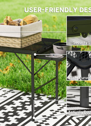 Folding Camping Table, 4.5ft Portable Table with 2 Wing Panels, Height Adjustable Metal Picnic Table