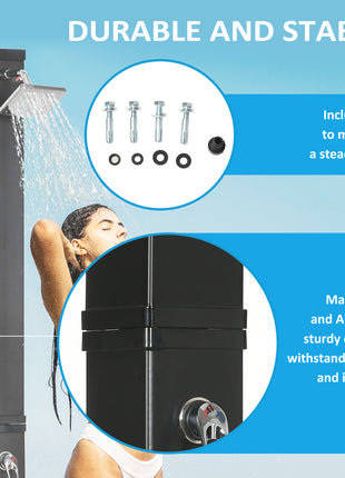 10.6 Gallons Solar Heated Shower with Free-Rotating Shower Head, Temperature Adjustment & Foot Shower, 2-Section Outdoor Shower for Backyard Poolside Beach Pool Spa, 7ft