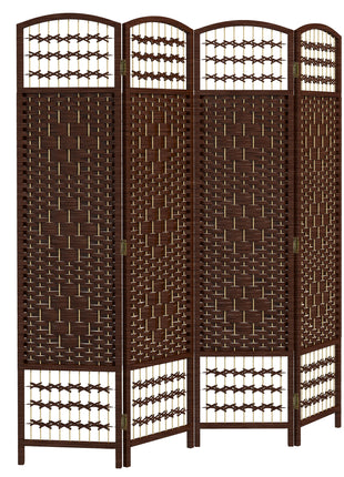 4 Panel Folding Room Divider Portable Privacy Screen Wave Fiber Room Partition for Home Office Brown