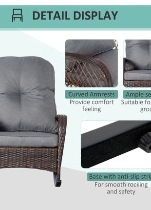 Rattan Porch Rocker w/ Plush Cushion, Gray