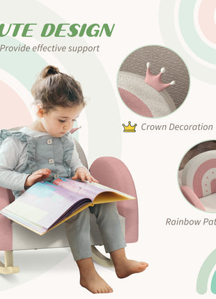 Kids Rocking Chair, Princess Crown Toddler Chair, Children's Armchair Rocker for Bedroom, Playroom, Pink