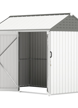 8' x 6' Metal Garden Storage Shed, Extra Large Outdoor Tool Storage House w/ Doors, Window and Air Vents, White