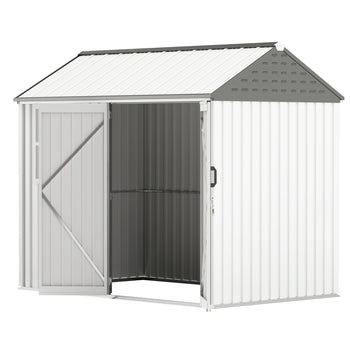 8' x 6' Metal Garden Storage Shed, Extra Large Outdoor Tool Storage House w/ Doors, Window and Air Vents, White