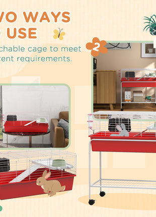 Two-Story Small Animal Cage Removable from Stand, Pet Habitat with Shelf & Wheels, 33" x 18.5" x 35", Red