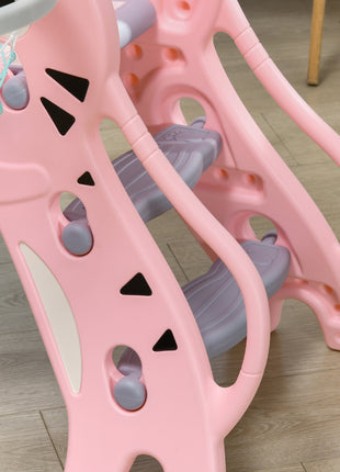 Slide for Kids with Basketball Hoop for Indoor Use, Easy Set Up Baby Slide for Kids 18-36 Months, Pink