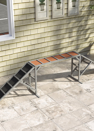 Dog Agility Equipment Ramp with Safety Bar, Non-slip Surface, for Walk and Pause Training, Gray