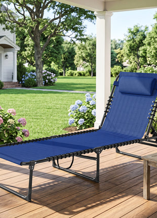 Foldable Chaise Lounge, 4-Position Reclining Back, Trifold Portable design and Breathable Mesh for Poolside,Camping, Hiking - Navy Blue