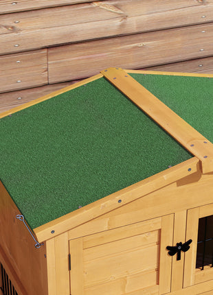 2 Level 59" Outdoor Rabbit Hutch with Openable Top, Yellow