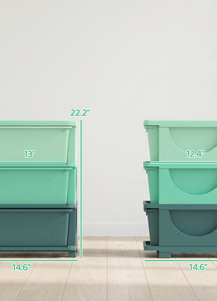 3 Tier Kids Storage Unit, Toy Organizers and Storage with 3 Drawer for Bedroom Nursery Living Room for Boys Girls Green