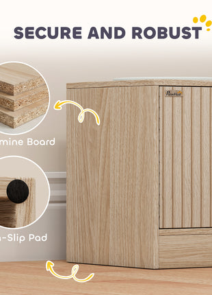 Elevated Dog Bowls with Storage Cabinet,  2 Stainless Steel Bowls, Slow Feeder, Dog Feeding Station for Large Dogs, Oak