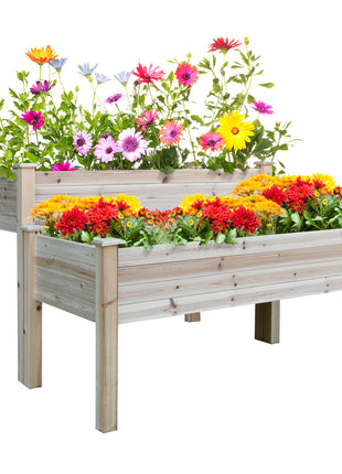 Two-Tier Wooden Elevated Garden Bed with Legs, Large Capacity 45x45 Outdoor Planter for Vegetables, Flowers, and Herbs, Ideal for Gardeners, Natural