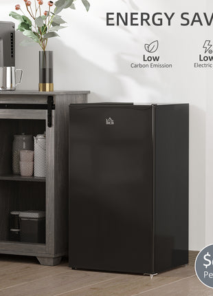3.2 Cu.Ft Mini Fridge with Freezer, Compact Refrigerator with Adjustable Thermostat, Shelf and Single Reversible Door for Bedroom, Dorm, Home Office, Energy Efficient, Black