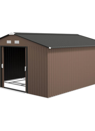 Metal Large Shed with Double Locking Doors Sloped Roof for Garden Tool, Bike Storage, Brown