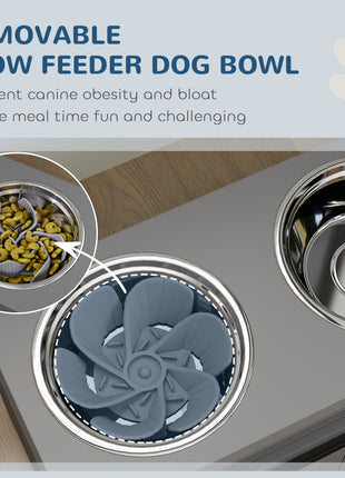 Elevated Dog Bowls, Large Breed Raised Dogs Bowl Stand with 2 Stainless Steel Bowls, Storage Drawer and Slow Feeder Mat