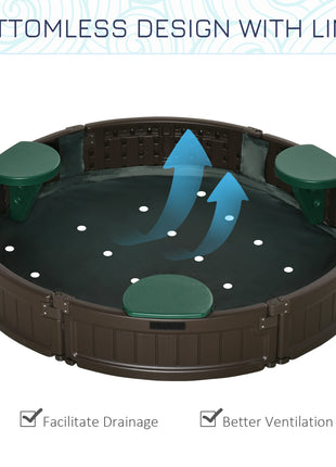 Kids Outdoor Sandbox with Cover Garden Bed Sand Pit, Easy Assembly Children's Round Sandbox for Backyard, Brown, 48.5" x 48.5" x 8.75"