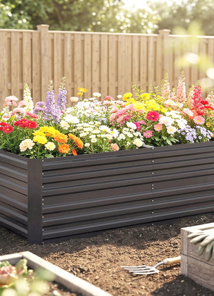 Galvanized Raised Garden Bed, Steel Outdoor Planters with Reinforced Rods, 71" x 36" x 23", Dark Gray