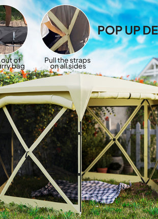 11 x 11ft Pop Up Gazebo Screen Tent with Removable Roof Cover, Roll-up Wind Panels for Camping, Backyard, Beige