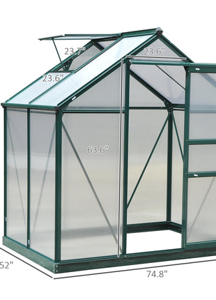 6' x 4' Greenhouse for Outdoors, Polycarbonate Greenhouse with Rain Gutter and Roof Vent, Aluminum Walk-in Green Houses for Outside for Patio Backyard Garden, Dark Green