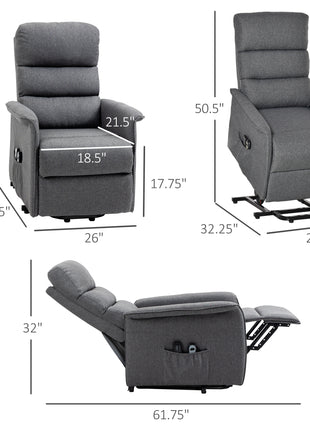 Power Lift Chair with Vibration Massage, Fabric Upholstered Recliner Chair for Elderly with Remote Control, Side Pockets, Grey