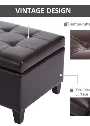 51" Ottoman Storage Bench, Faux Leather Storage Chest with Lift Top, Tufted Ottoman for Living Room, Entryway, Dark Brown