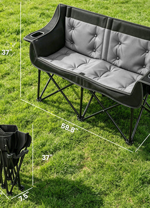 Heated Double Camping Chair, Oversized Folding Padded Camp Loveseat Couch with 3 Heat Levels and 4 Heating Zones