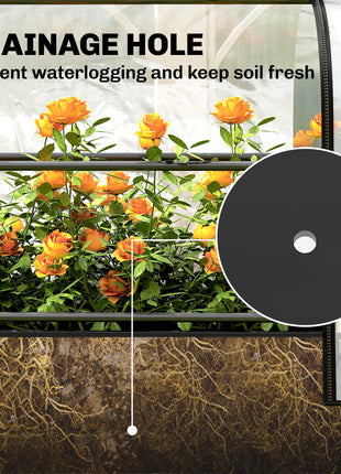 Raised Garden Bed with Flip-Up Greenhouse Cover, Metal Elevated Garden Bed with Legs and Drainage Hole, Black