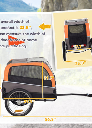 Dog Bike Trailer, Pet Cart Bicycle Carrier with 2 Entrances, Quick Release Wheels, Reflectors, Flag, Safety Leash