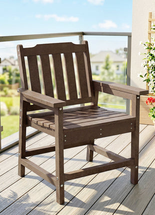 All-Weather Patio Chair, HDPE Patio Dining Chair, Heavy Duty Wood-Like Outdoor Furniture for Garden, Backyard, Deck, Porch, Lawn, Brown