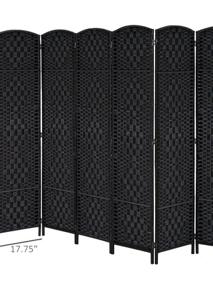 Room Divider 6 Panel, 6FT Tall Folding Privacy Screen, Freestanding Hand-Woven Partition for Room Separation with 360° Hinges, Paper Rope Diamond Weave, Black