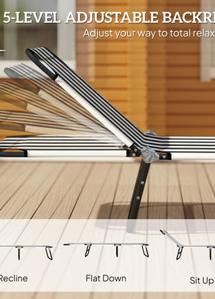 Portable Folding Adjustable Sun Beach Lounger / Camping Cot - Black and White
