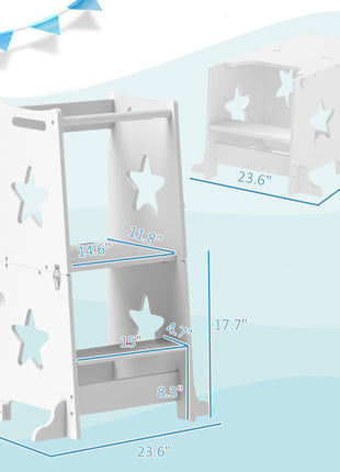 2 in 1 Toddler Tower with Safety Rail for Bathroom, Sink, Kitchen or Counter, White