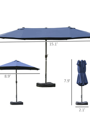 Double-Sided Patio Umbrella, Rust-Resistant Steel, Poolside Shade, Dark Blue