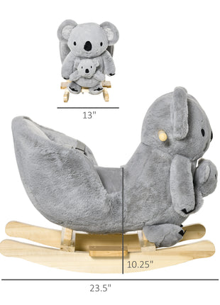 Kids Ride-On Rocking Horse, Koala-shaped Rocker with Realistic Sounds for Children 18-36 Months, Gray