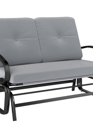 Outdoor Glider Bench, 2-Person Patio Rocker Loveseat with Tufted Cushions, Steel Frame for Porch, Garden Backyard, Gray