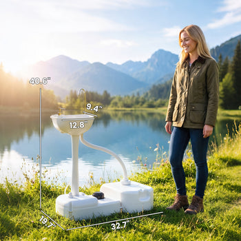 Portable Camping Sink, HDPE Handwashing Station Basin with 4.5 Gal Tank, 6.3 Gal Recovery Tank, Wheels & Soap Dispenser