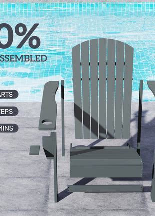 Oversized Adirondack Chair, Outdoor Fire Pit and Porch Seating, Classic Log Lounge w/ Built-in Cupholder, Dark Gray