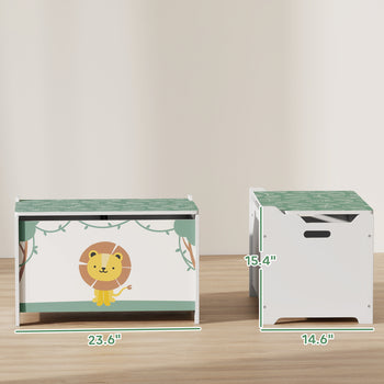 Toy Box with Lid, Safety Hinges and Groove Handles, Toy Storage Organizer for Kids, Living Room, Playroom, Green