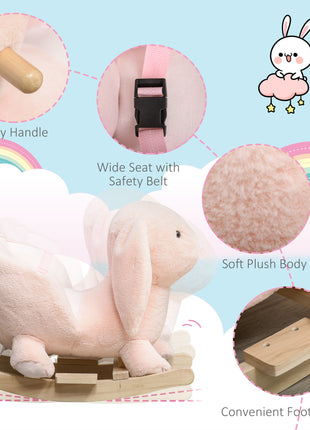 Rabbit Wooden Rocking Horse with Sound, Pink