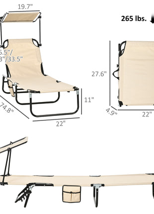 Chaise Lounge Pool Lounge Chairs Set of 2, Outdoor Sun Tanning Chairs, Reclining Back, Steel Frame and Side Pocket, Tan