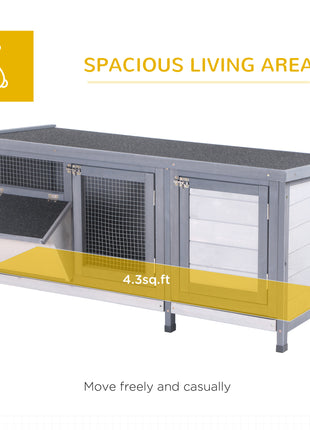 Wooden Rabbit Hutch Bunny Hutch Cage Guinea Pig with Waterproof Roof, No Leak Tray and Feeding Trough, for Rabbits, Chickens, Ducks, Indoor/Outdoor, Gray